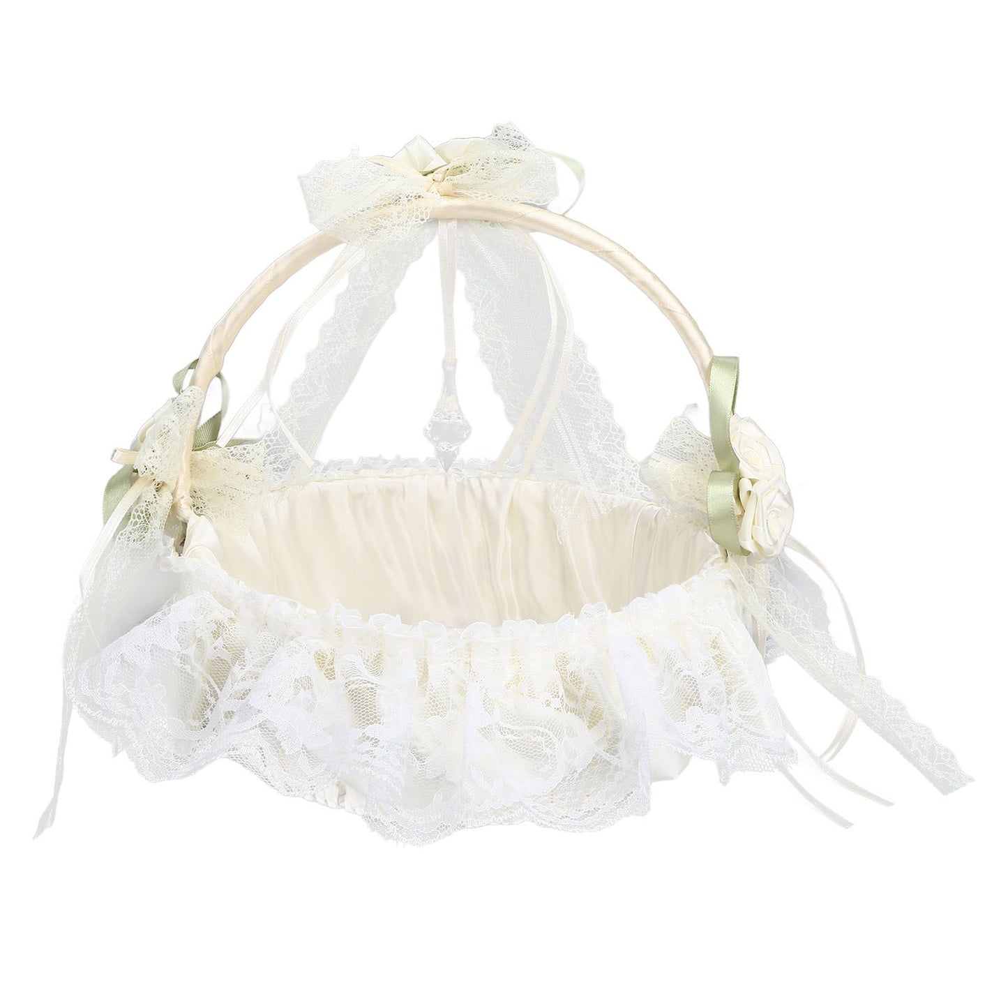 Wedding White Flower Basket Sufficient Capacity Lace Edge Elegant Romantic Flower Basket for Wedding V1294-YM0523-3115220023611