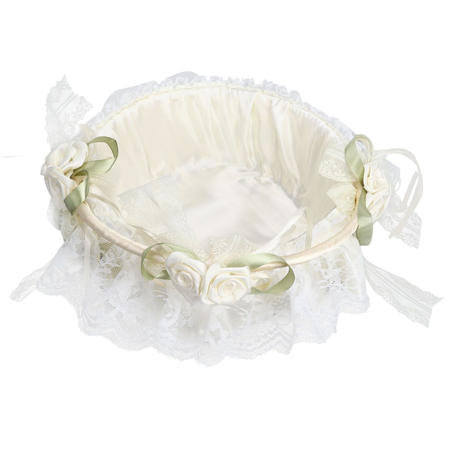Wedding White Flower Basket Sufficient Capacity Lace Edge Elegant Romantic Flower Basket for Wedding V1294-YM0523-3115220023611