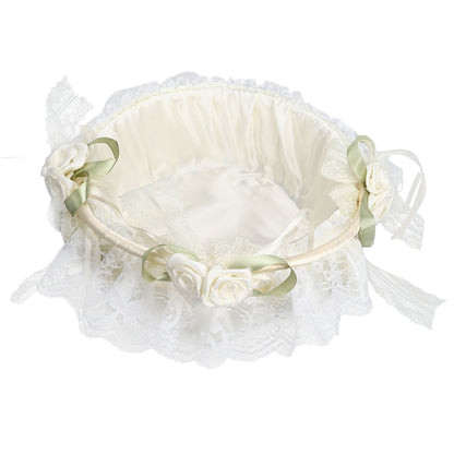 Wedding White Flower Basket Sufficient Capacity Lace Edge Elegant Romantic Flower Basket for Wedding V1294-YM0523-3115220023611