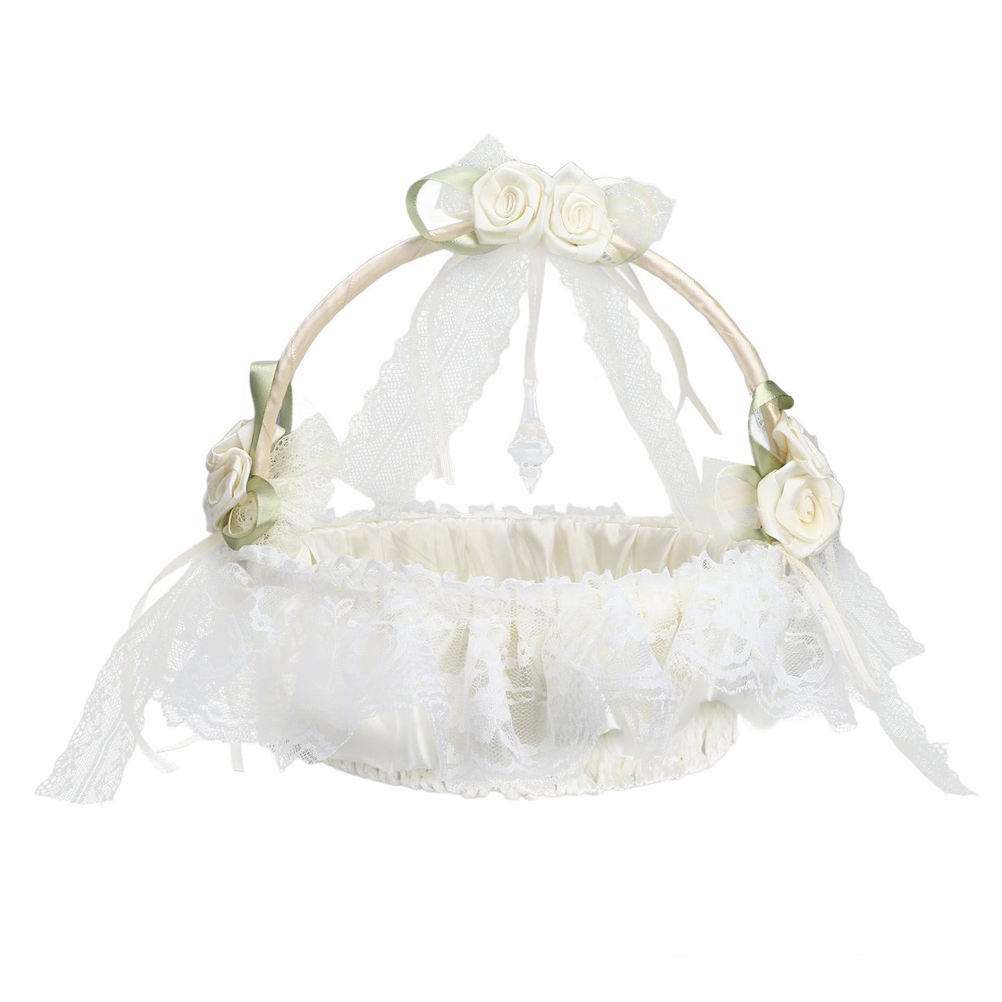 Wedding White Flower Basket Sufficient Capacity Lace Edge Elegant Romantic Flower Basket for Wedding V1294-YM0523-3115220023611