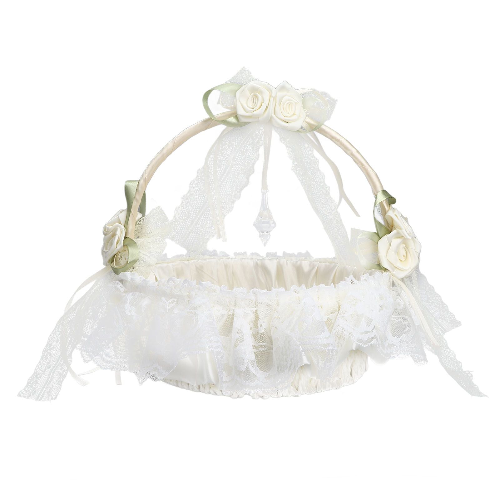 Wedding White Flower Basket Sufficient Capacity Lace Edge Elegant Romantic Flower Basket for Wedding V1294-YM0523-3115220023611
