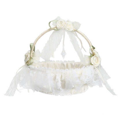 Wedding White Flower Basket Sufficient Capacity Lace Edge Elegant Romantic Flower Basket for Wedding V1294-YM0523-3115220023611
