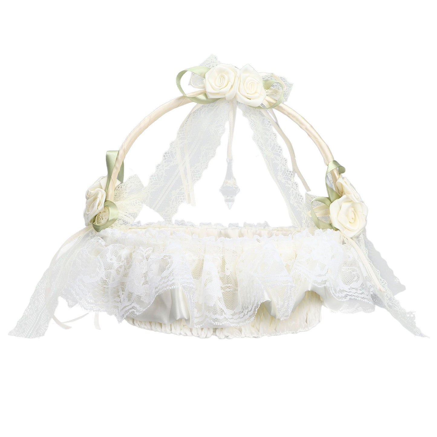 Wedding White Flower Basket Sufficient Capacity Lace Edge Elegant Romantic Flower Basket for Wedding V1294-YM0523-3115220023611