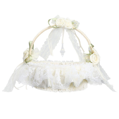 Wedding White Flower Basket Sufficient Capacity Lace Edge Elegant Romantic Flower Basket for Wedding V1294-YM0523-3115220023611