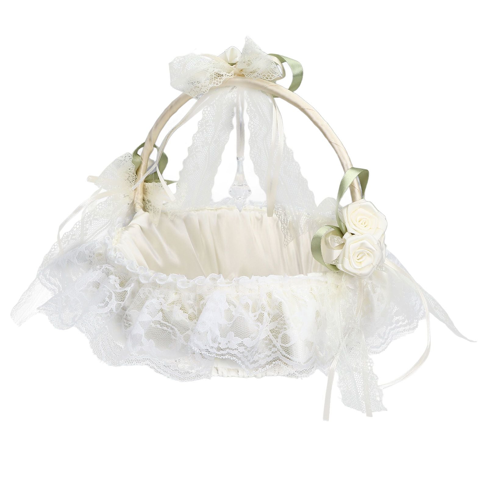 Wedding White Flower Basket Sufficient Capacity Lace Edge Elegant Romantic Flower Basket for Wedding V1294-YM0523-3115220023611