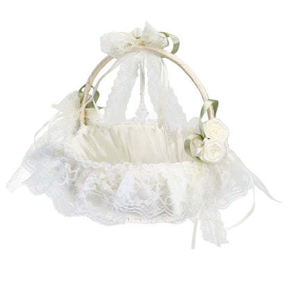 Wedding White Flower Basket Sufficient Capacity Lace Edge Elegant Romantic Flower Basket for Wedding V1294-YM0523-3115220023611