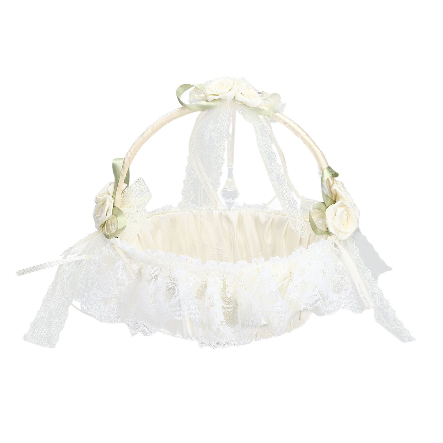 Wedding White Flower Basket Sufficient Capacity Lace Edge Elegant Romantic Flower Basket for Wedding V1294-YM0523-3115220023611