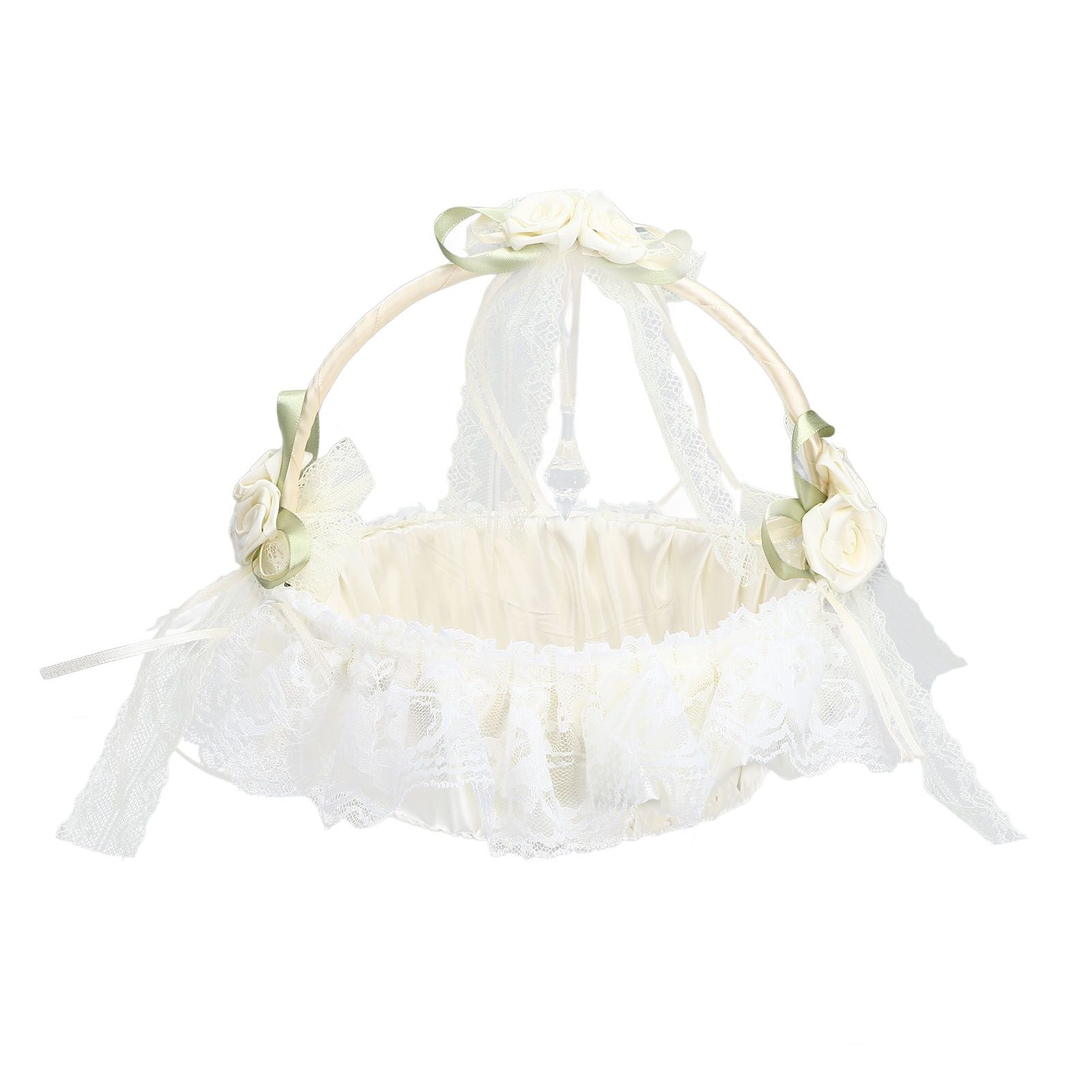 Wedding White Flower Basket Sufficient Capacity Lace Edge Elegant Romantic Flower Basket for Wedding V1294-YM0523-3115220023611
