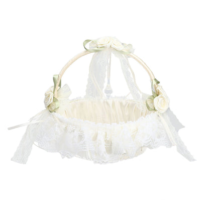 Wedding White Flower Basket Sufficient Capacity Lace Edge Elegant Romantic Flower Basket for Wedding V1294-YM0523-3115220023611
