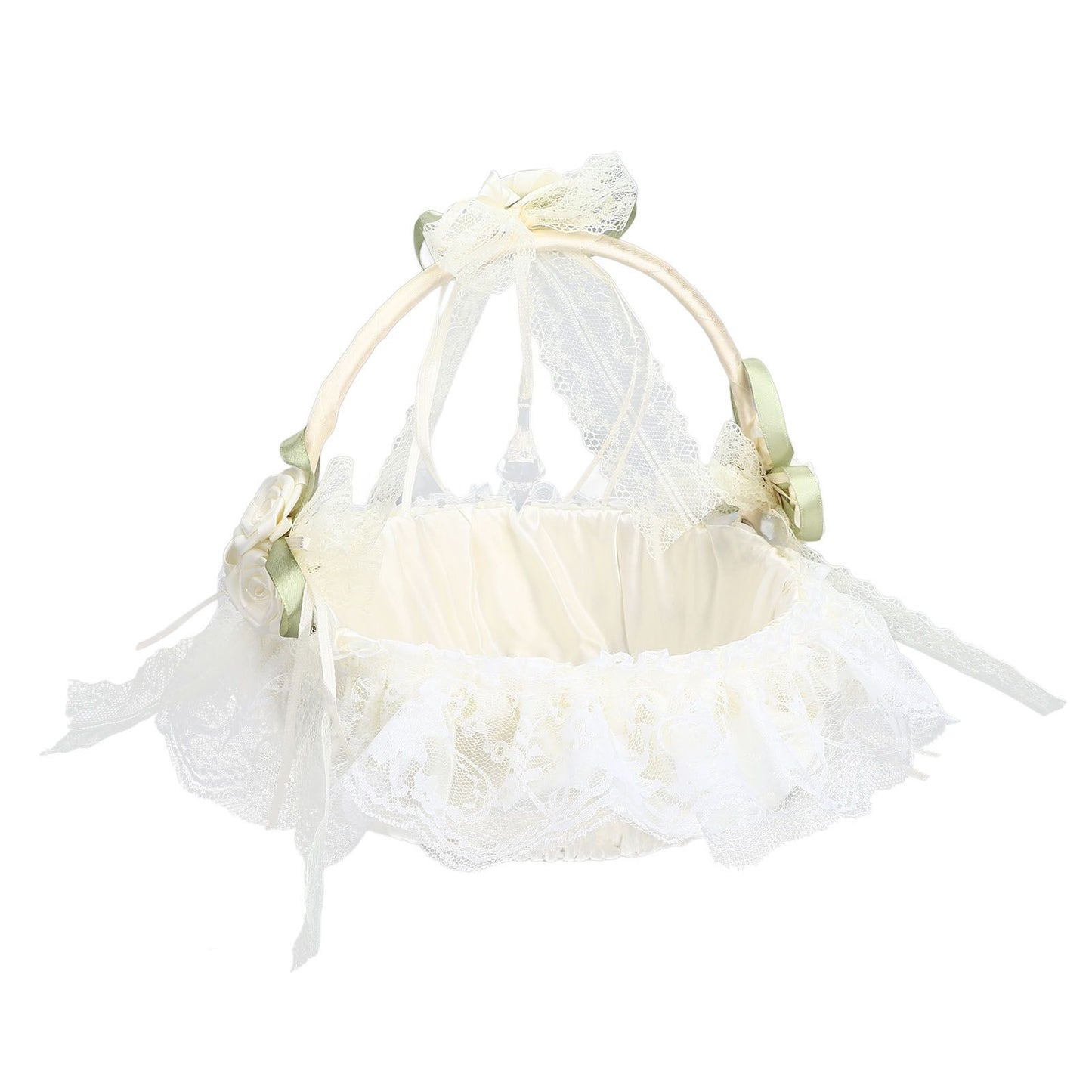 Wedding White Flower Basket Sufficient Capacity Lace Edge Elegant Romantic Flower Basket for Wedding V1294-YM0523-3115220023611