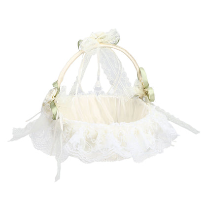 Wedding White Flower Basket Sufficient Capacity Lace Edge Elegant Romantic Flower Basket for Wedding V1294-YM0523-3115220023611