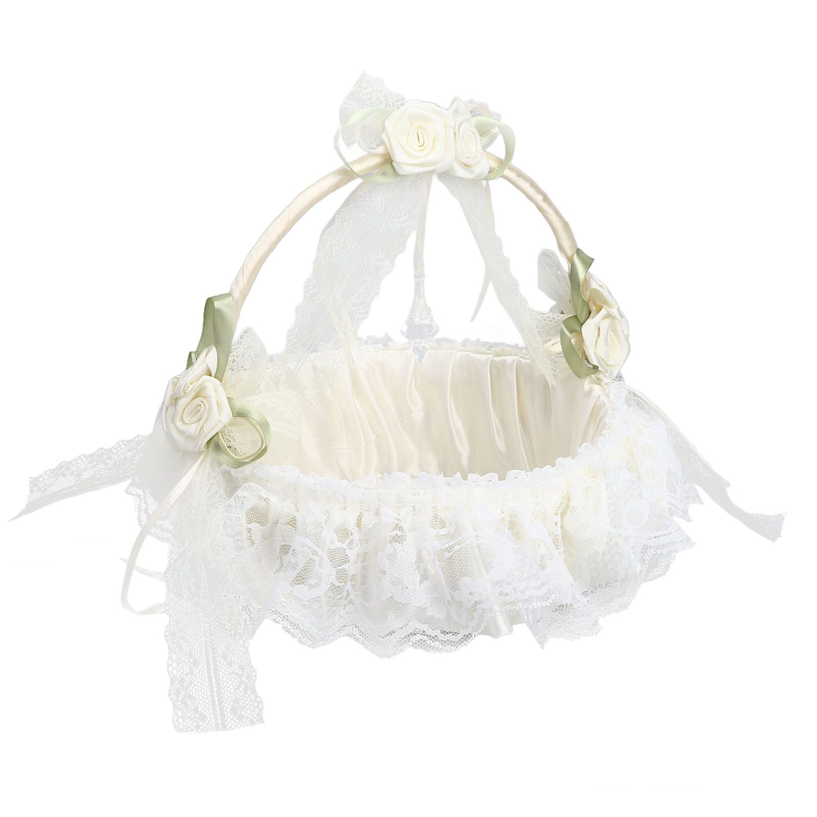 Wedding White Flower Basket Sufficient Capacity Lace Edge Elegant Romantic Flower Basket for Wedding V1294-YM0523-3115220023611
