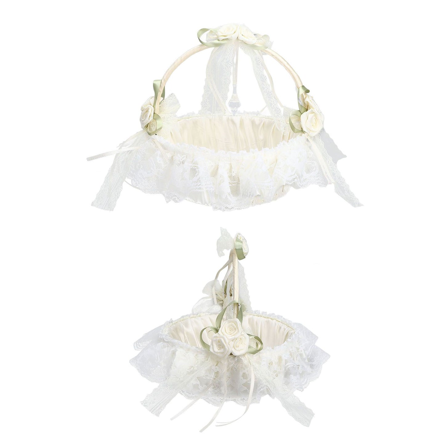 Wedding White Flower Basket Sufficient Capacity Lace Edge Elegant Romantic Flower Basket for Wedding V1294-YM0523-3115220023611