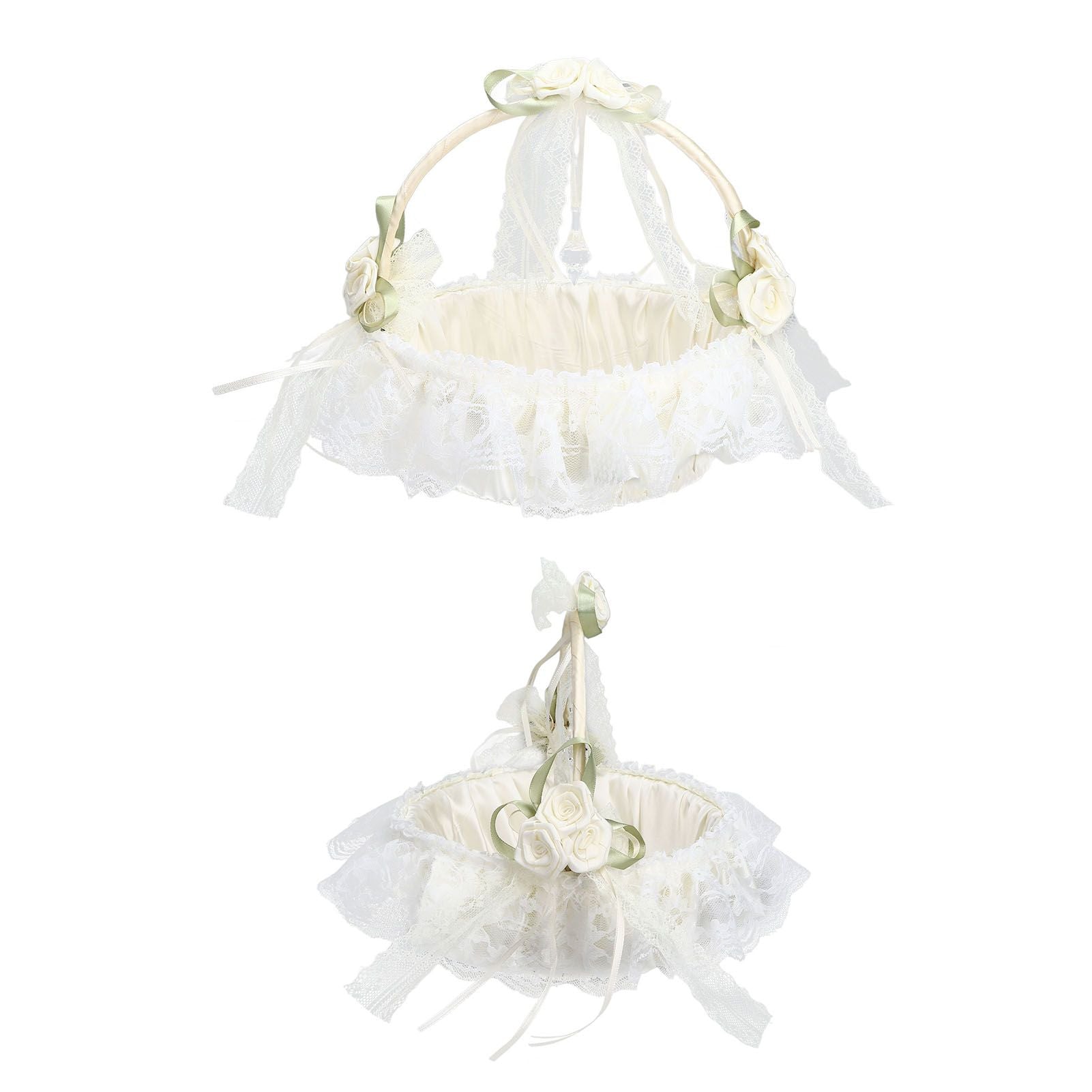 Wedding White Flower Basket Sufficient Capacity Lace Edge Elegant Romantic Flower Basket for Wedding V1294-YM0523-3115220023611