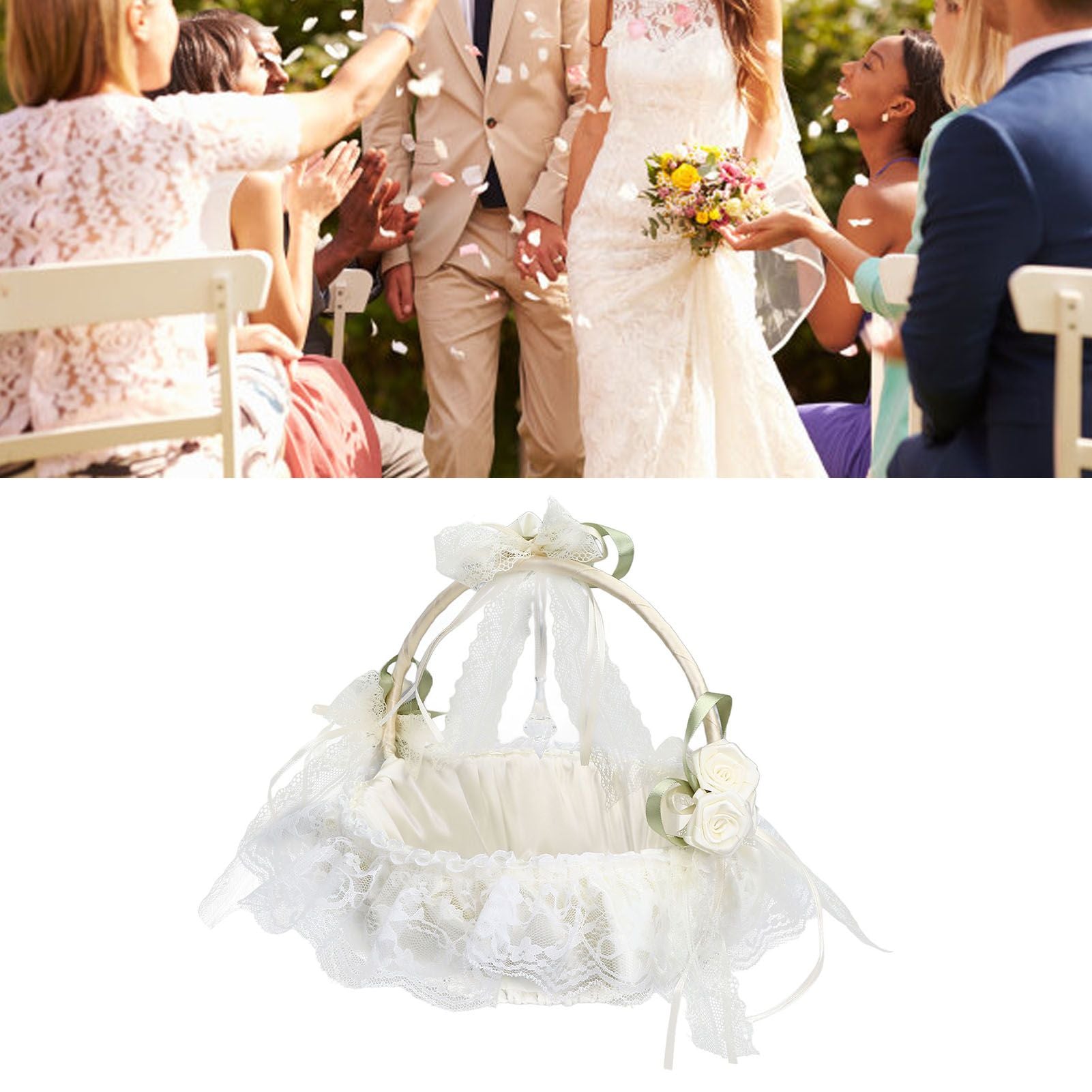 Wedding White Flower Basket Sufficient Capacity Lace Edge Elegant Romantic Flower Basket for Wedding V1294-YM0523-3115220023611