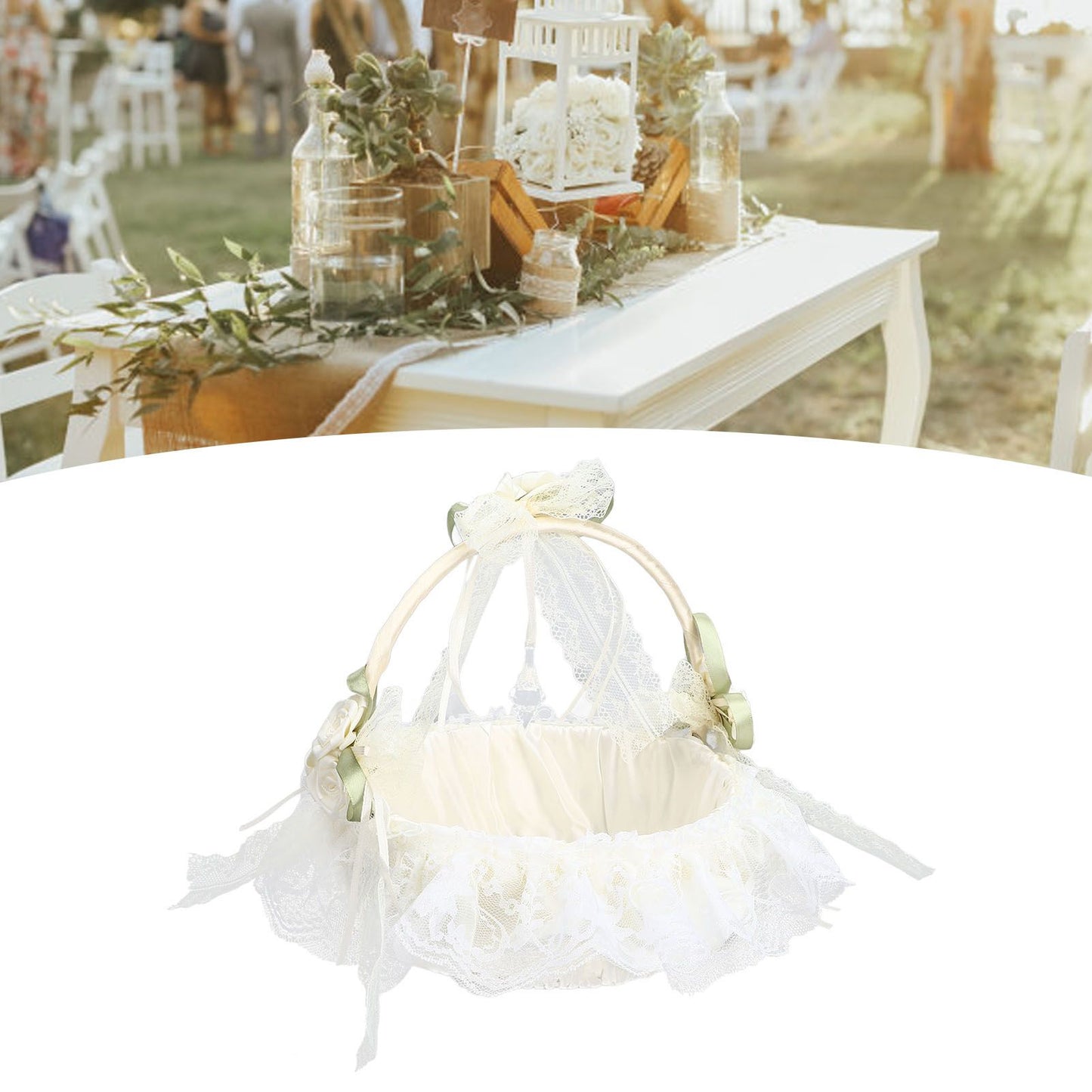 Wedding White Flower Basket Sufficient Capacity Lace Edge Elegant Romantic Flower Basket for Wedding V1294-YM0523-3115220023611