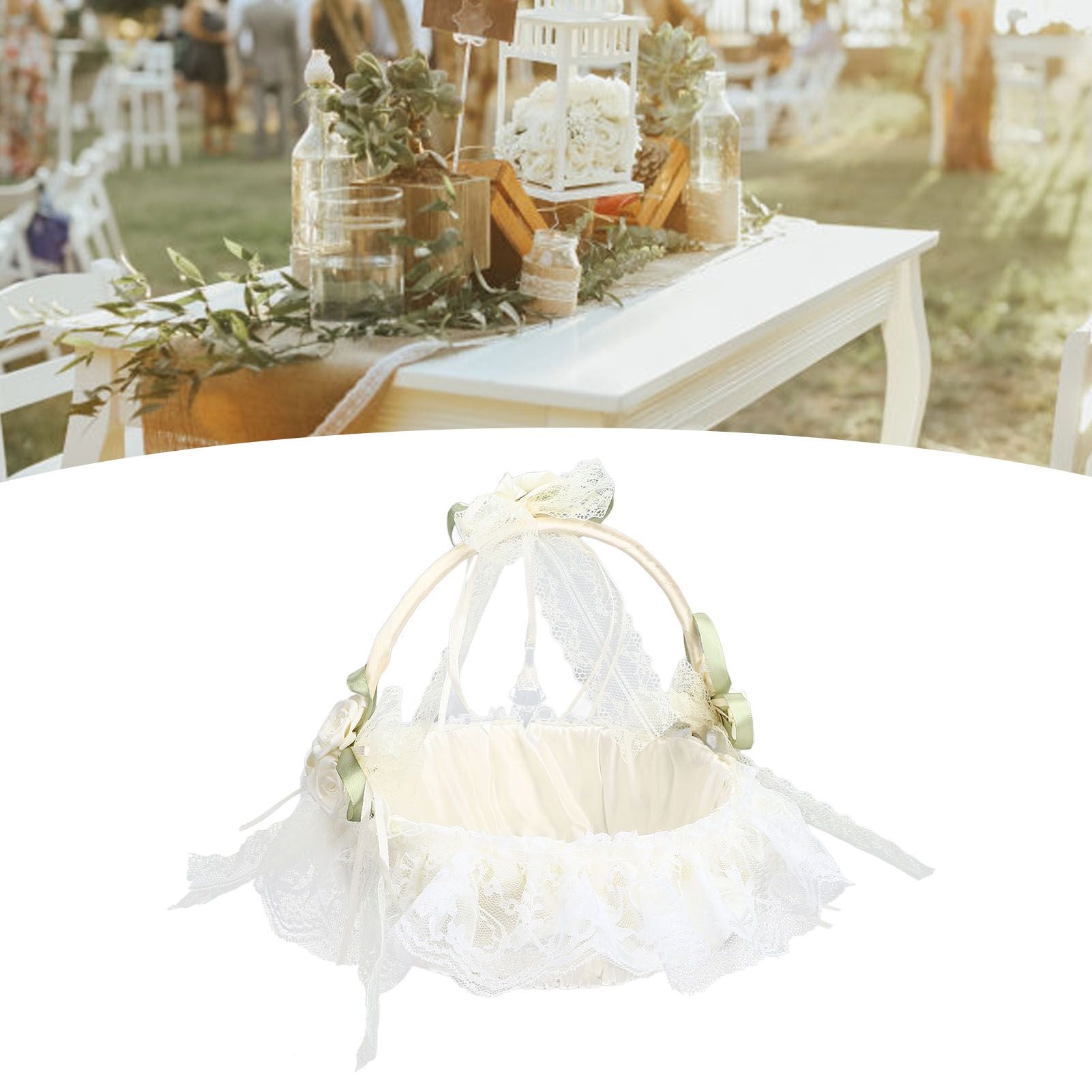Wedding White Flower Basket Sufficient Capacity Lace Edge Elegant Romantic Flower Basket for Wedding V1294-YM0523-3115220023611