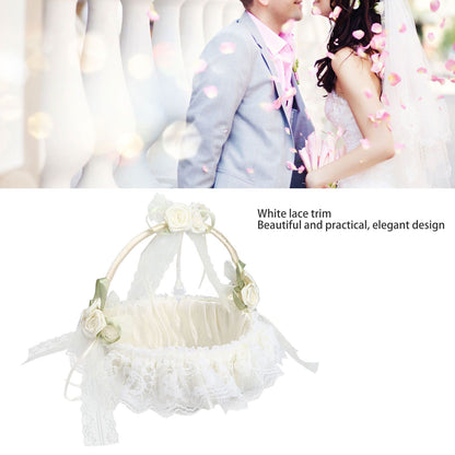 Wedding White Flower Basket Sufficient Capacity Lace Edge Elegant Romantic Flower Basket for Wedding V1294-YM0523-3115220023611
