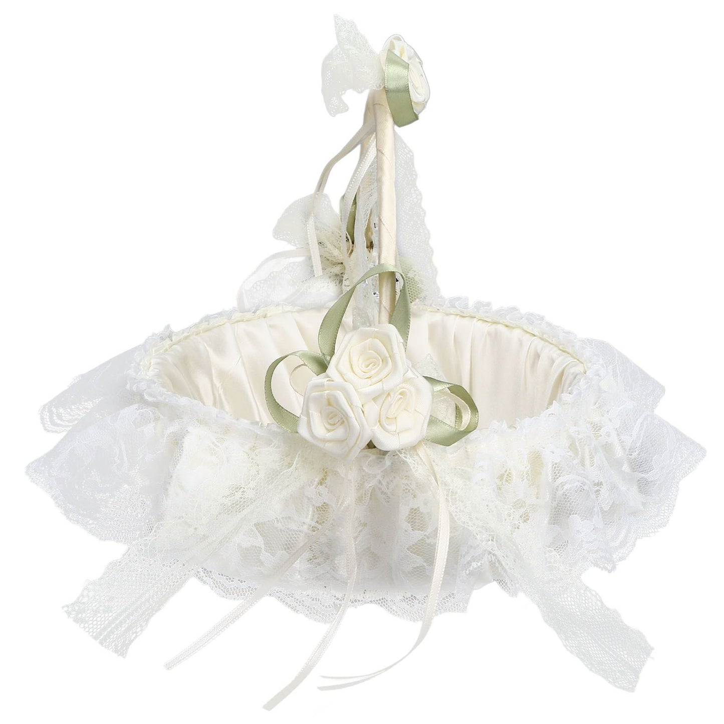 Wedding White Flower Basket Sufficient Capacity Lace Edge Elegant Romantic Flower Basket for Wedding V1294-YM0523-3115220023611