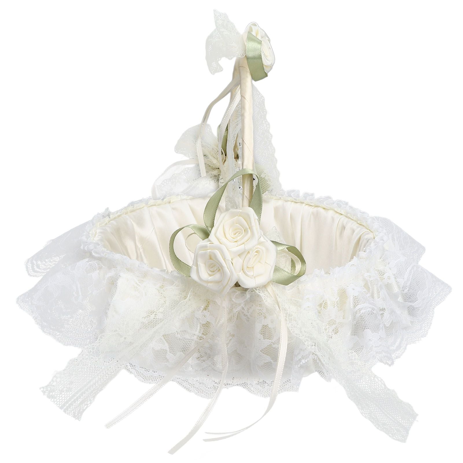 Wedding White Flower Basket Sufficient Capacity Lace Edge Elegant Romantic Flower Basket for Wedding V1294-YM0523-3115220023611