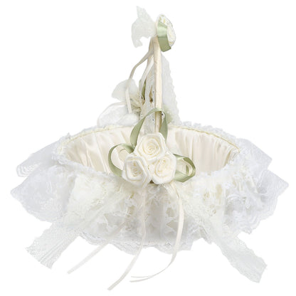 Wedding White Flower Basket Sufficient Capacity Lace Edge Elegant Romantic Flower Basket for Wedding V1294-YM0523-3115220023611