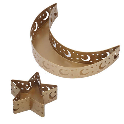 2pcs Ramadan Dessert Tray Moon Star Stainless Steel Eid Serving Tableware Decor for Islam Muslim Party V1294-YM0523-3115220024011