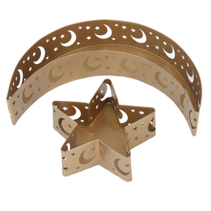 2pcs Ramadan Dessert Tray Moon Star Stainless Steel Eid Serving Tableware Decor for Islam Muslim Party V1294-YM0523-3115220024011