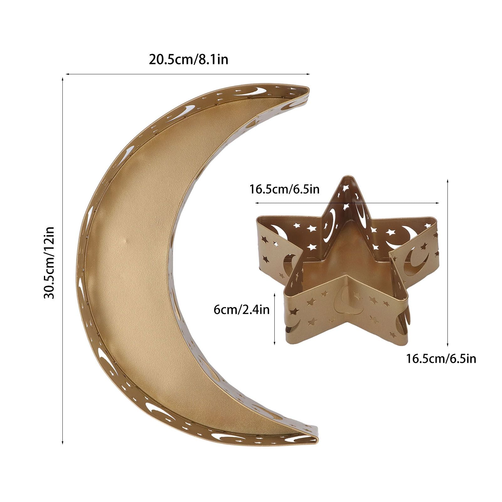 2pcs Ramadan Dessert Tray Moon Star Stainless Steel Eid Serving Tableware Decor for Islam Muslim Party V1294-YM0523-3115220024011