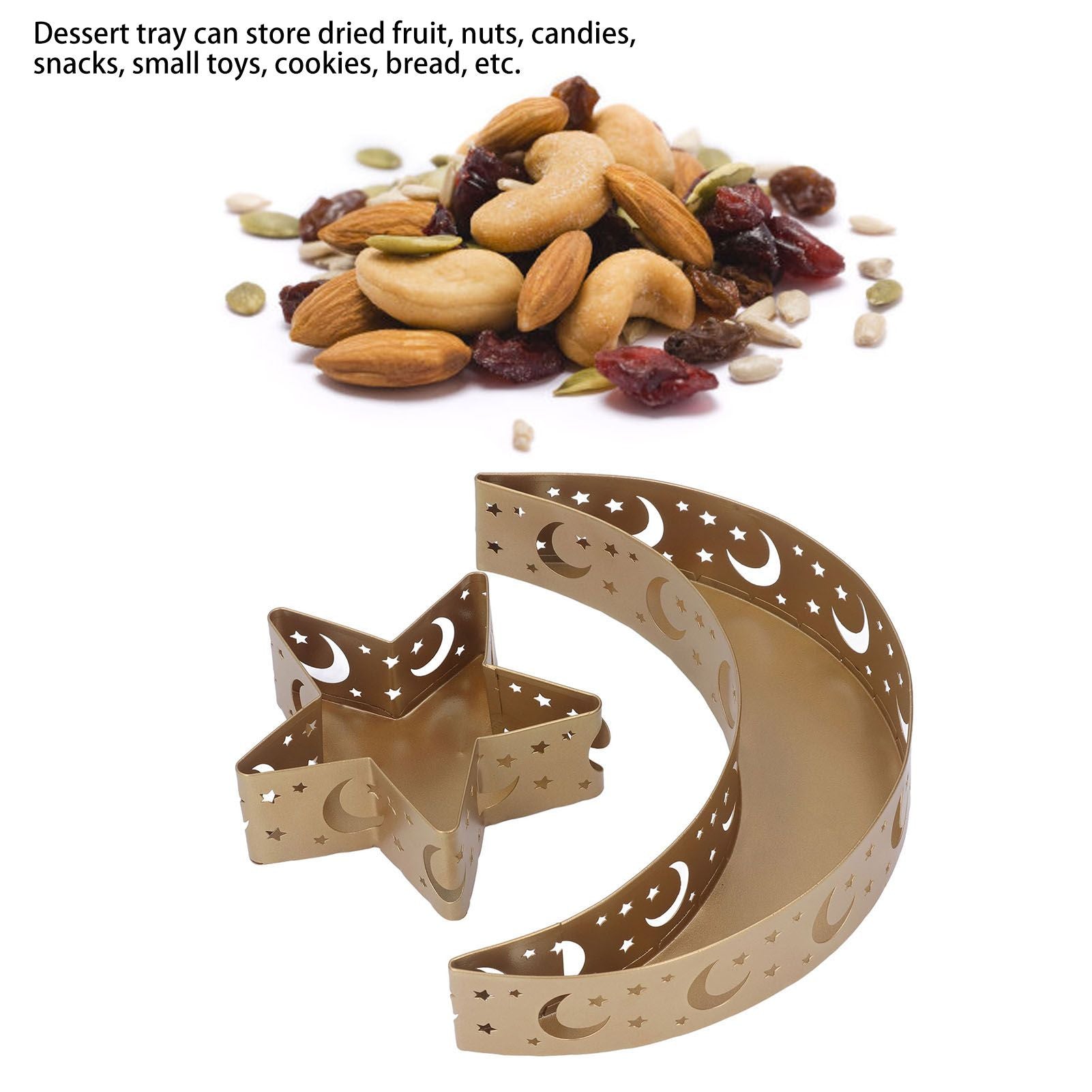 2pcs Ramadan Dessert Tray Moon Star Stainless Steel Eid Serving Tableware Decor for Islam Muslim Party V1294-YM0523-3115220024011