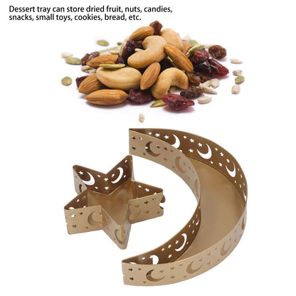 2pcs Ramadan Dessert Tray Moon Star Stainless Steel Eid Serving Tableware Decor for Islam Muslim Party V1294-YM0523-3115220024011