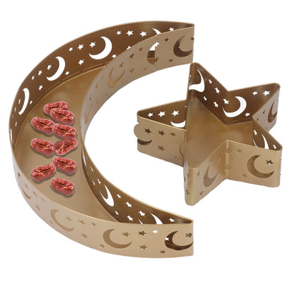 2pcs Ramadan Dessert Tray Moon Star Stainless Steel Eid Serving Tableware Decor for Islam Muslim Party V1294-YM0523-3115220024011