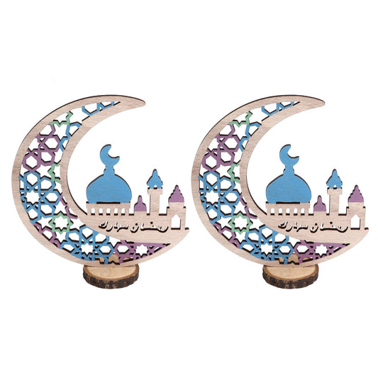 Wood Moon Ornaments Eid Mubarak Moon Decoration Enhances Festival Ambient for Home Restaurant CafeJM00444 V1294-YM0523-3115220024912