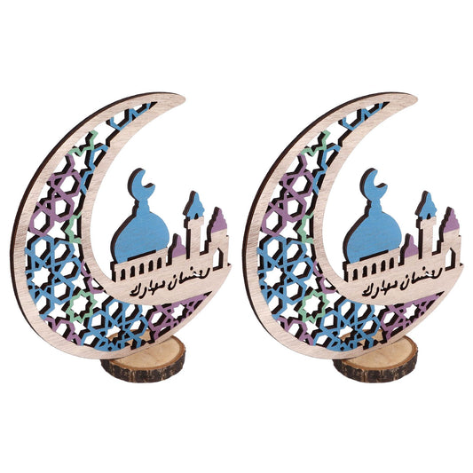 Wood Moon Ornaments Eid Mubarak Moon Decoration Enhances Festival Ambient for Home Restaurant CafeJM00444 V1294-YM0523-3115220024912