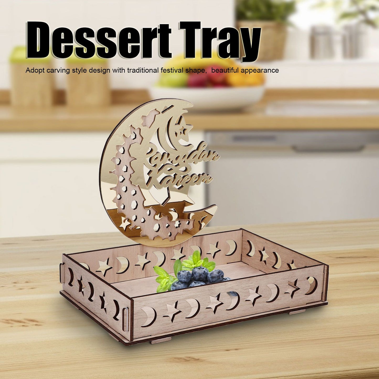 Food Tray Boxwood Dessert Holding Plate Party Serving Tableware with Eid Decoration for Dining Table V1294-YM0523-3115220025111