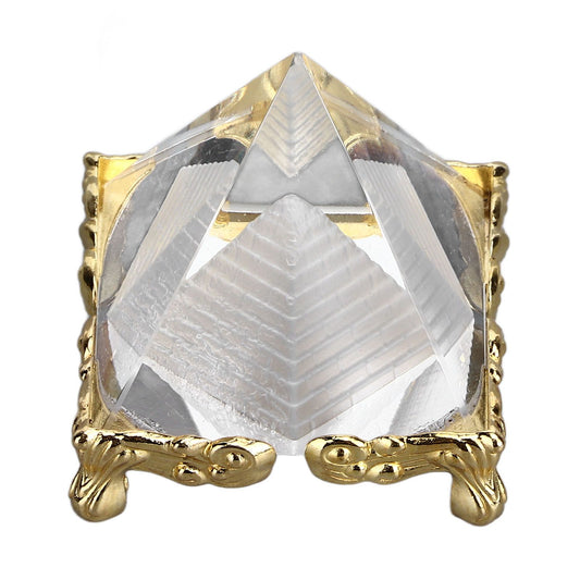 4cm Pyramid Prism Meditation Crystal Carved Pyramid Ornament with Gold Stand for Home Office Art Decor V1294-YM0523-3115220025811