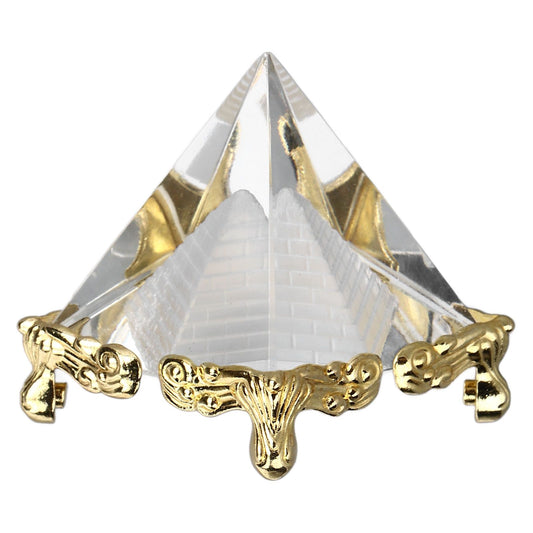 4cm Pyramid Prism Meditation Crystal Carved Pyramid Ornament with Gold Stand for Home Office Art Decor V1294-YM0523-3115220025811