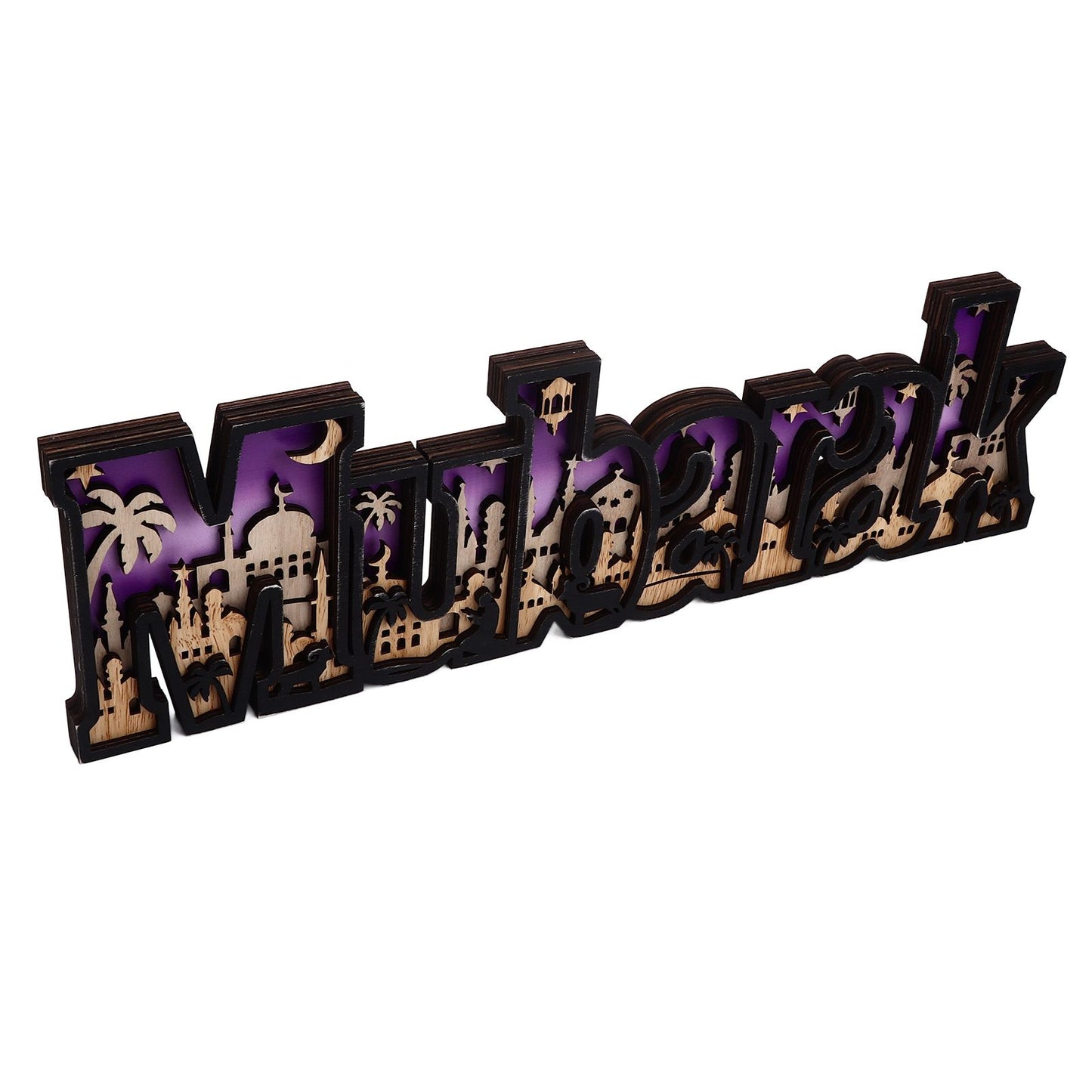 Wooden EID Letter Decoration Multilayer Carving Boxwood Wooden Eid Decorations Multilayer Carving Eid Crafts V1294-YM0523-3115220026611