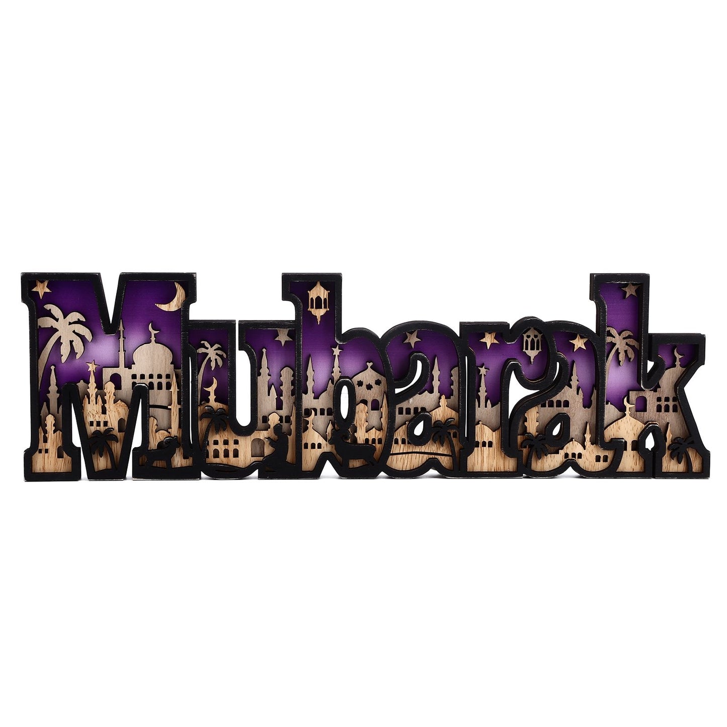Wooden EID Letter Decoration Multilayer Carving Boxwood Wooden Eid Decorations Multilayer Carving Eid Crafts V1294-YM0523-3115220026611