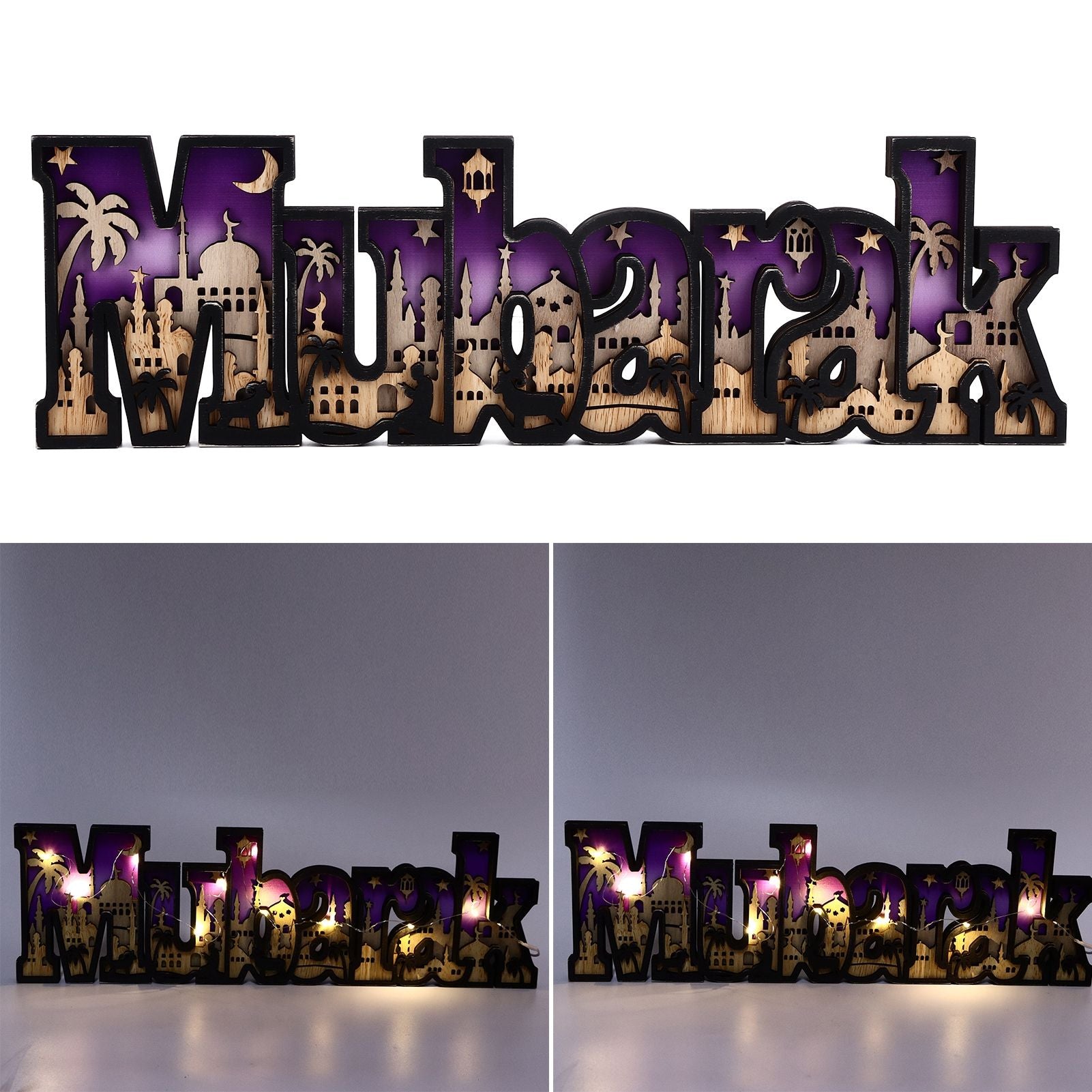 Wooden EID Letter Decoration Multilayer Carving Boxwood Wooden Eid Decorations Multilayer Carving Eid Crafts V1294-YM0523-3115220026611