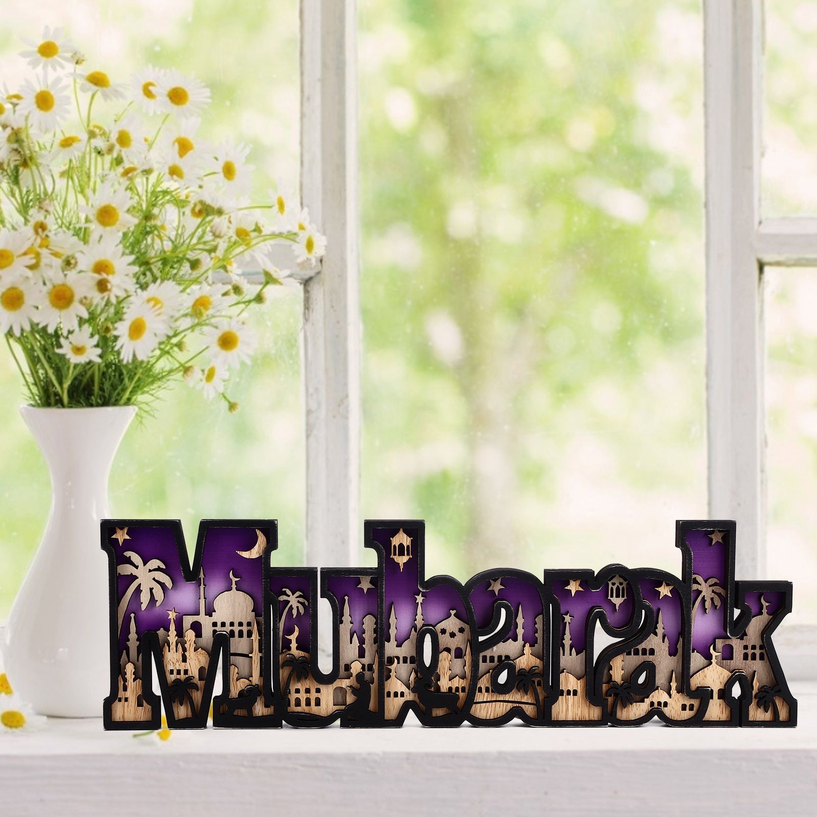 Wooden EID Letter Decoration Multilayer Carving Boxwood Wooden Eid Decorations Multilayer Carving Eid Crafts V1294-YM0523-3115220026611