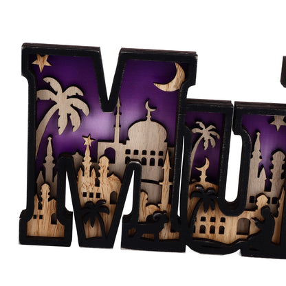 Wooden EID Letter Decoration Multilayer Carving Boxwood Wooden Eid Decorations Multilayer Carving Eid Crafts V1294-YM0523-3115220026611