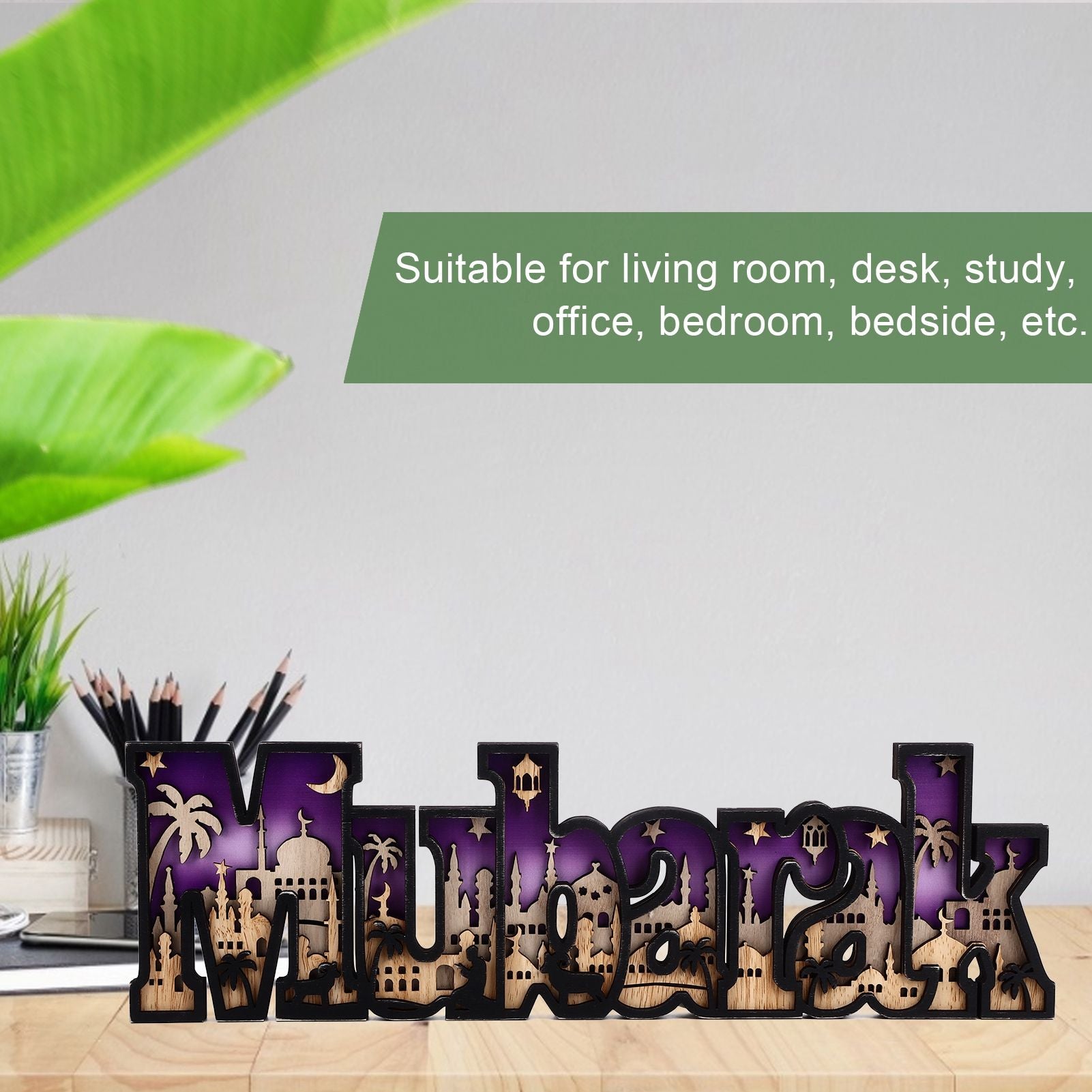 Wooden EID Letter Decoration Multilayer Carving Boxwood Wooden Eid Decorations Multilayer Carving Eid Crafts V1294-YM0523-3115220026611