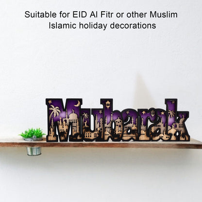 Wooden EID Letter Decoration Multilayer Carving Boxwood Wooden Eid Decorations Multilayer Carving Eid Crafts V1294-YM0523-3115220026611
