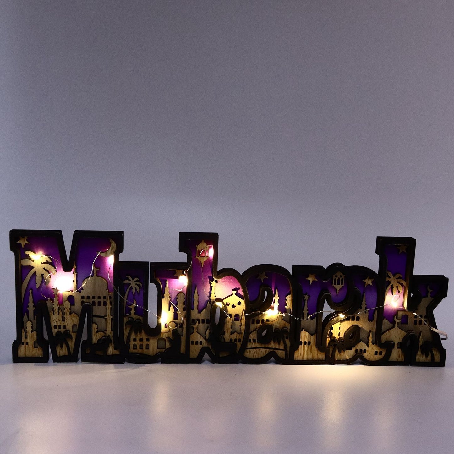 Wooden EID Letter Decoration Multilayer Carving Boxwood Wooden Eid Decorations Multilayer Carving Eid Crafts V1294-YM0523-3115220026611