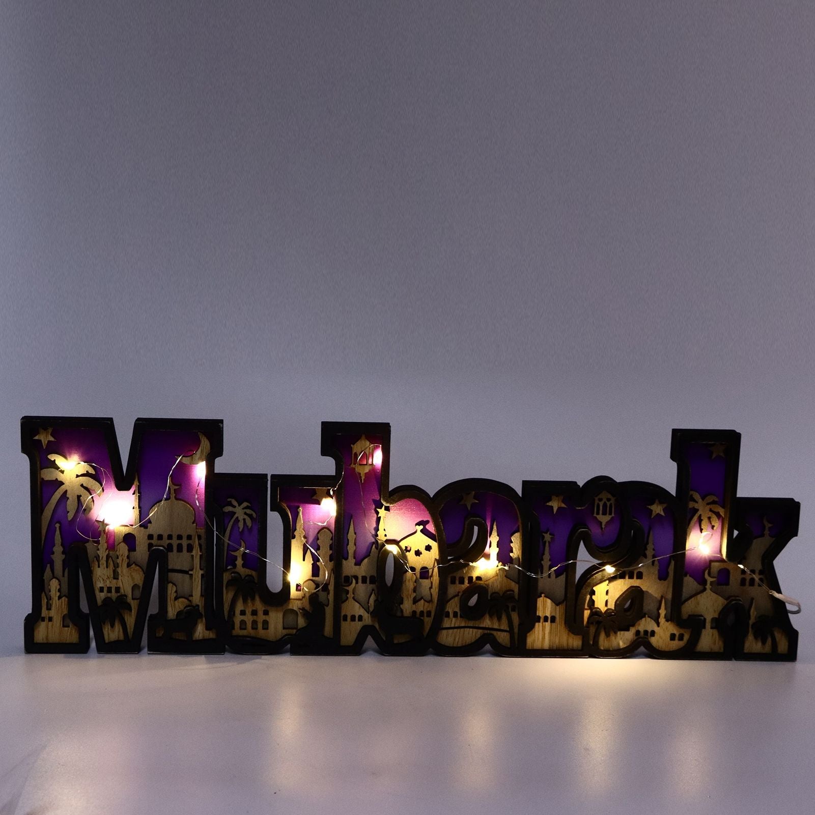 Wooden EID Letter Decoration Multilayer Carving Boxwood Wooden Eid Decorations Multilayer Carving Eid Crafts V1294-YM0523-3115220026611