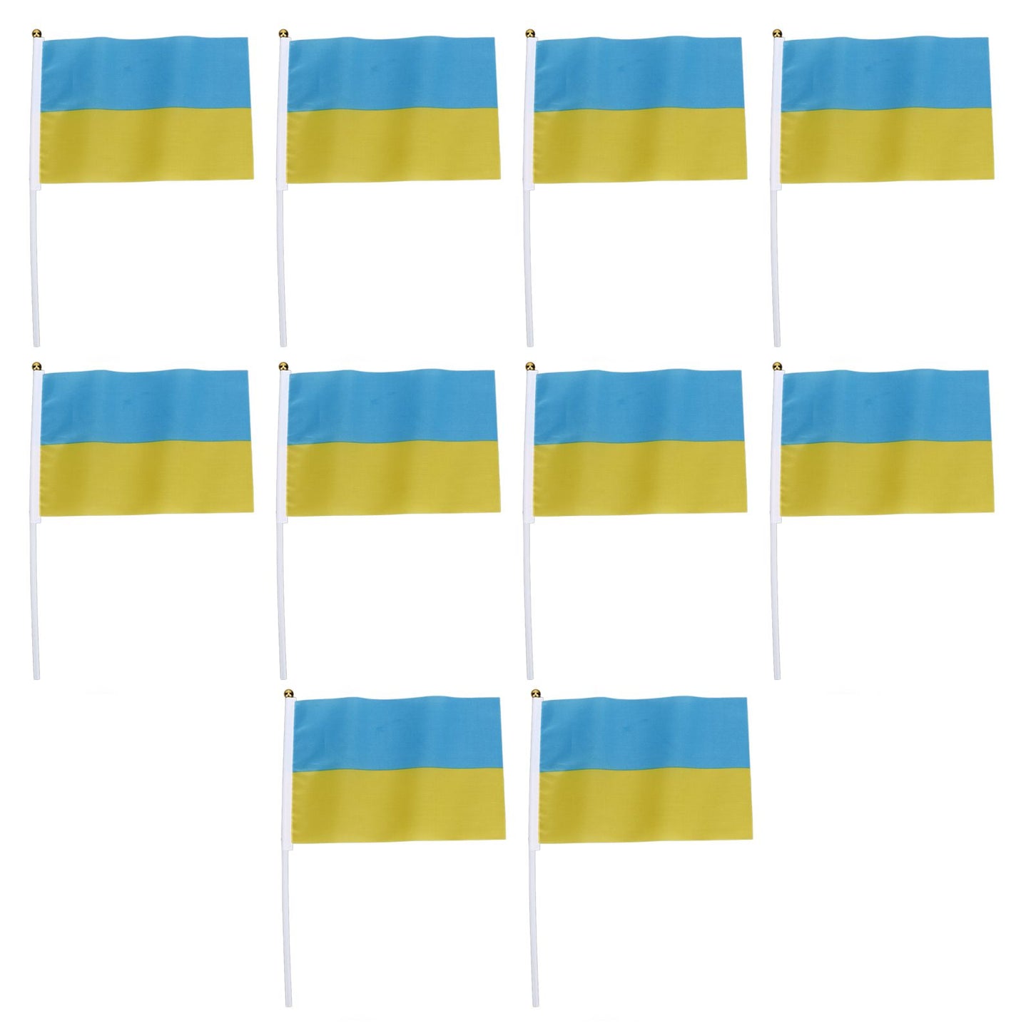 10 Set Ukraine Handheld Flags Mini Polyester Ukrainian Hand Waving Flag for Sporting Events Festive Decoration V1294-YM0523-3115220027311