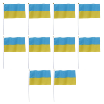 10 Set Ukraine Handheld Flags Mini Polyester Ukrainian Hand Waving Flag for Sporting Events Festive Decoration V1294-YM0523-3115220027311