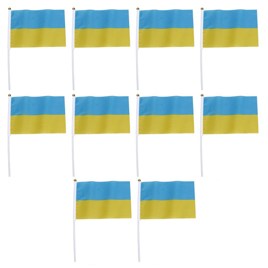 10 Set Ukraine Handheld Flags Mini Polyester Ukrainian Hand Waving Flag for Sporting Events Festive Decoration V1294-YM0523-3115220027311