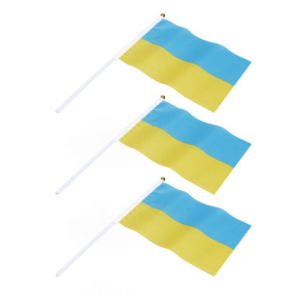 10 Set Ukraine Handheld Flags Mini Polyester Ukrainian Hand Waving Flag for Sporting Events Festive Decoration V1294-YM0523-3115220027311