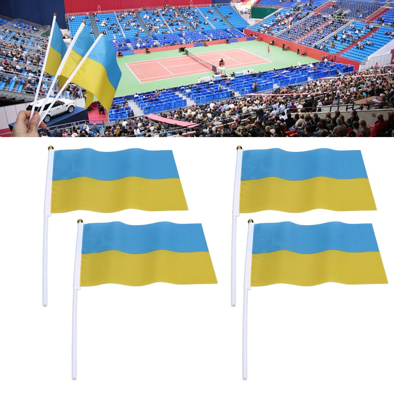 10 Set Ukraine Handheld Flags Mini Polyester Ukrainian Hand Waving Flag for Sporting Events Festive Decoration V1294-YM0523-3115220027311